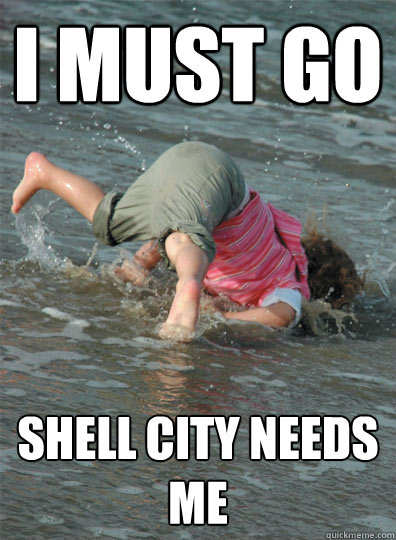 Little kid diving head-first into shallow water: I must go, shell city needs me