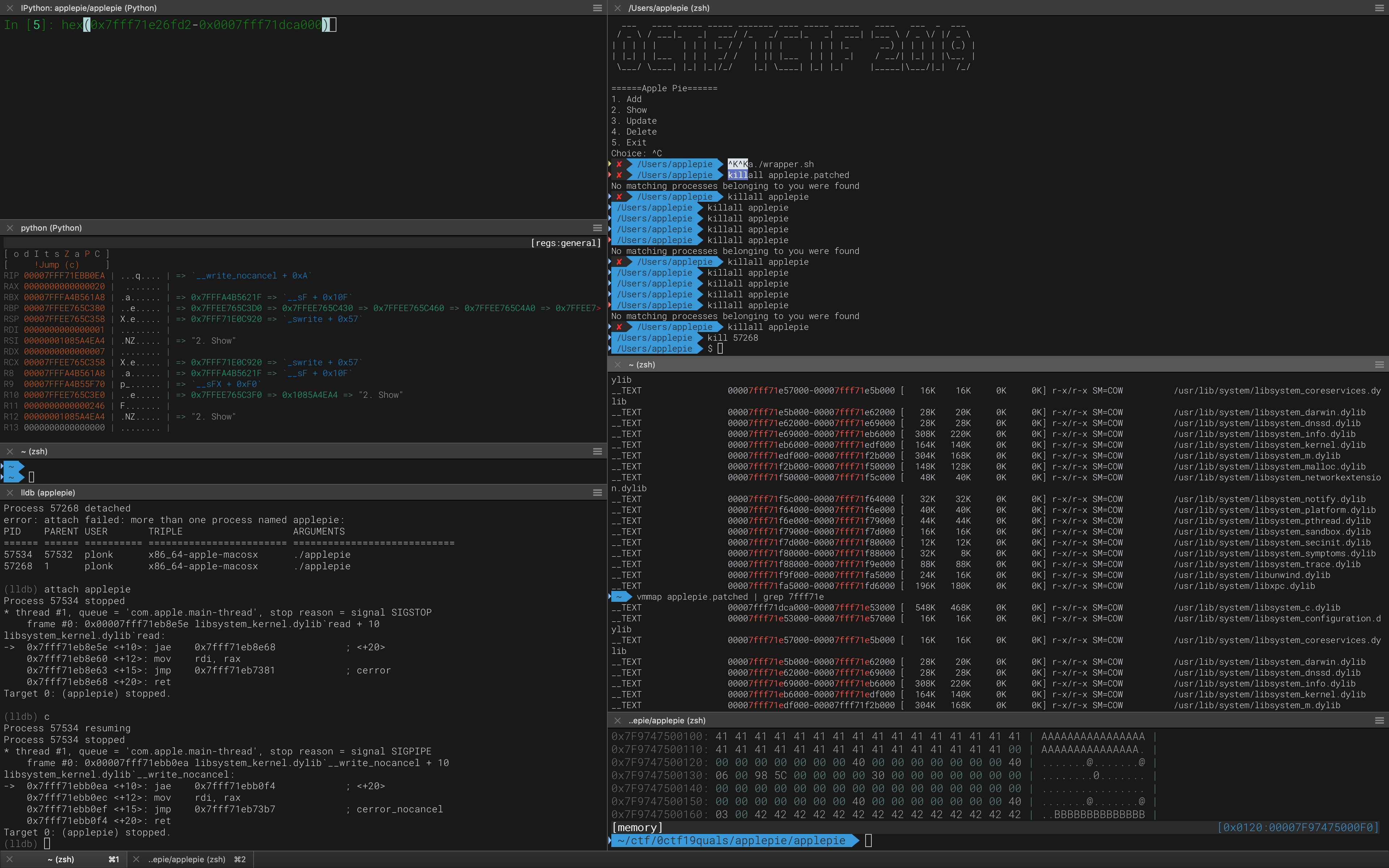 screenshot of voltron debugging